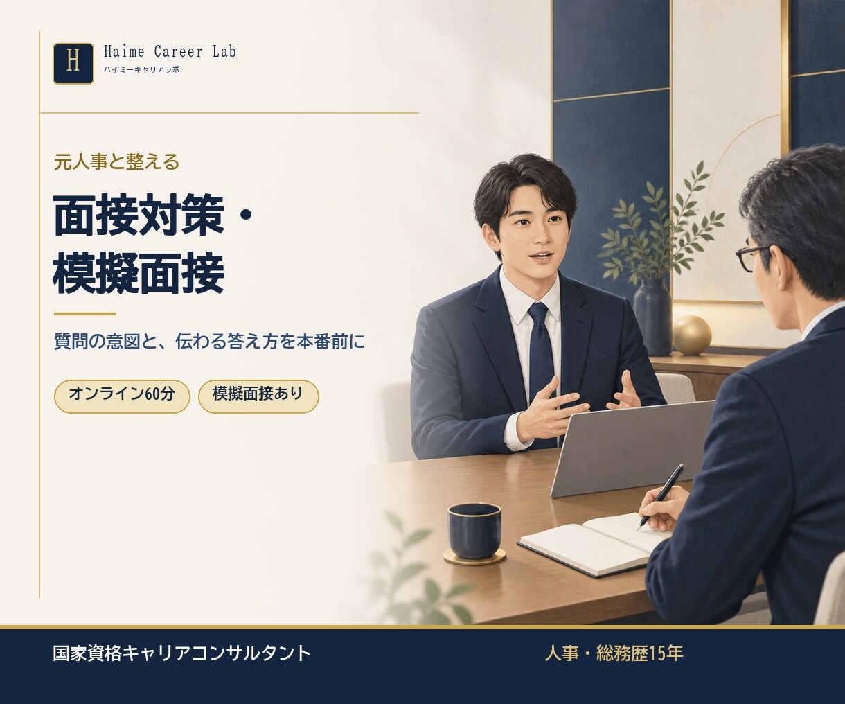 元人事が面接対策・模擬面接をサポートします 転職・就職の面接に。質問の意図と伝え方を本番前に整理 イメージ1
