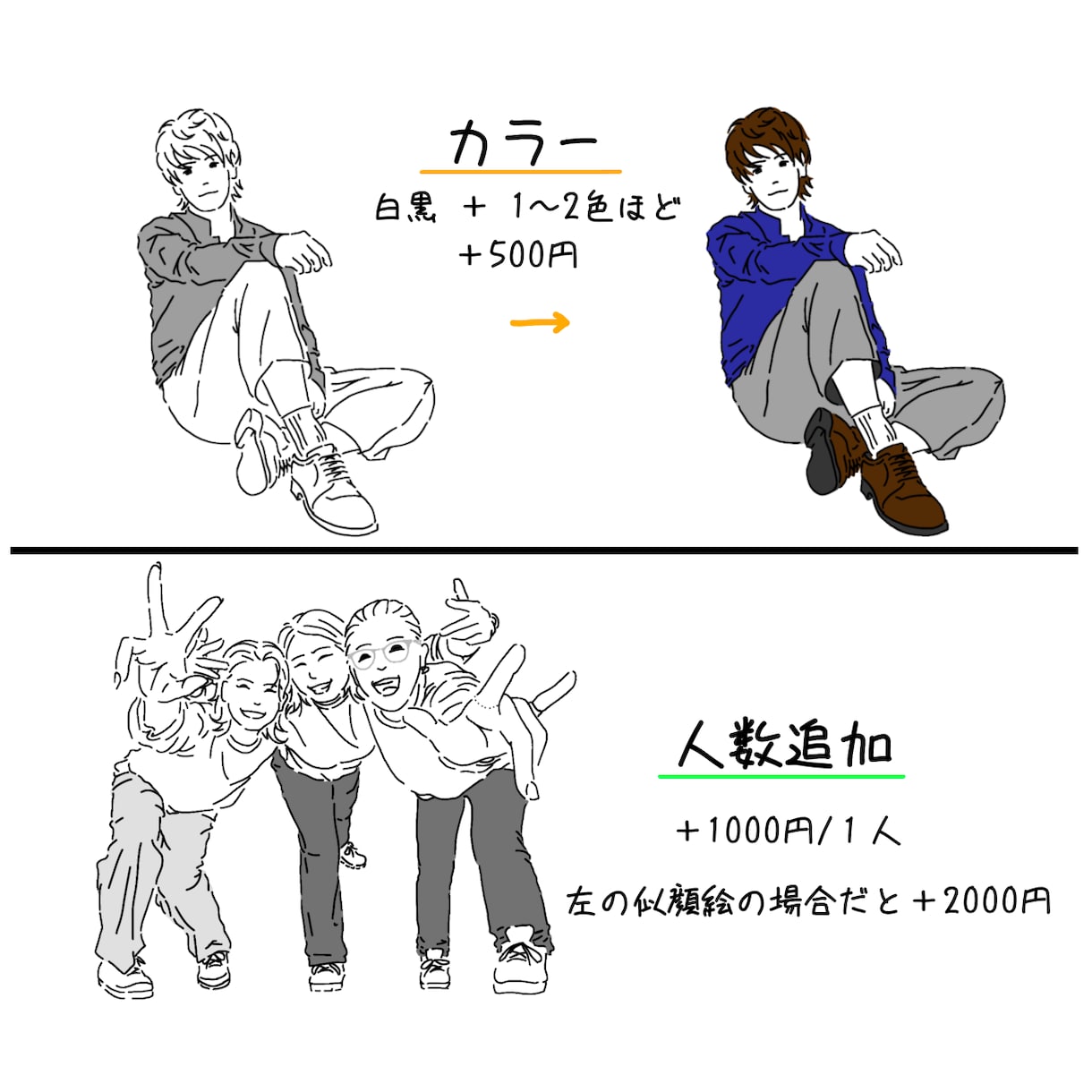 シンプル線画で白黒のイラストや似顔絵を描きます 手紙や席札、SNSのアイコン等に似顔絵を添えてみませんか？ イメージ3