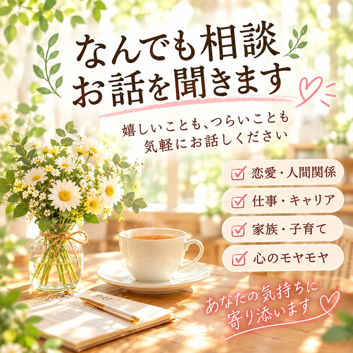 お話聞きます ご希望の方にはカード占いのご提供できます イメージ1