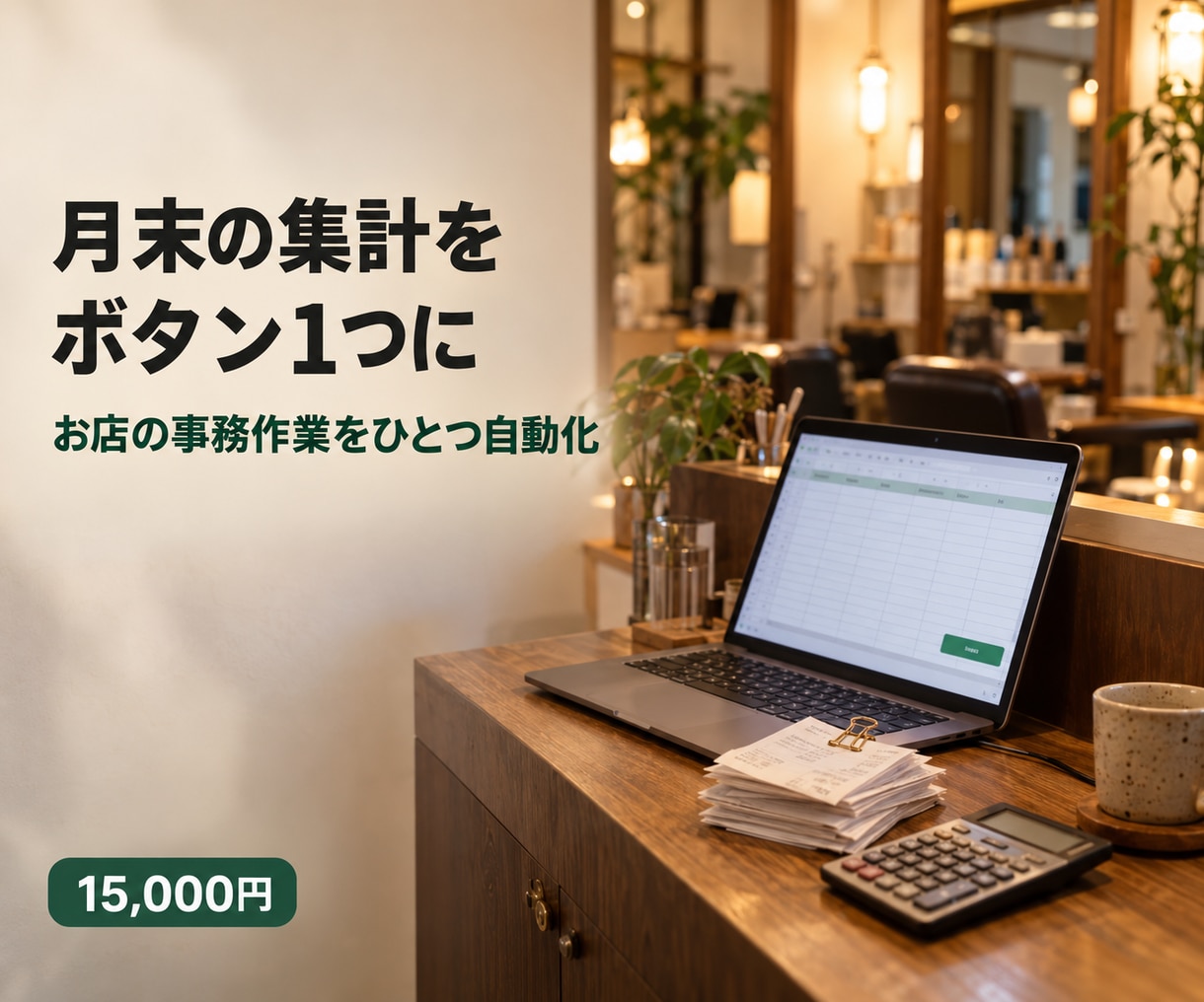 お店の月末集計や転記をひとつ自動化します 毎月の「またこれか」を、ボタン1つに イメージ1