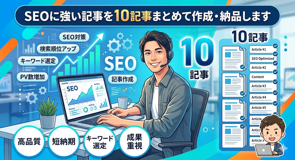 SEOに強い記事を10記事まとめて作成・納品します これからWeb集客をはじめたいと考えている方へ イメージ1