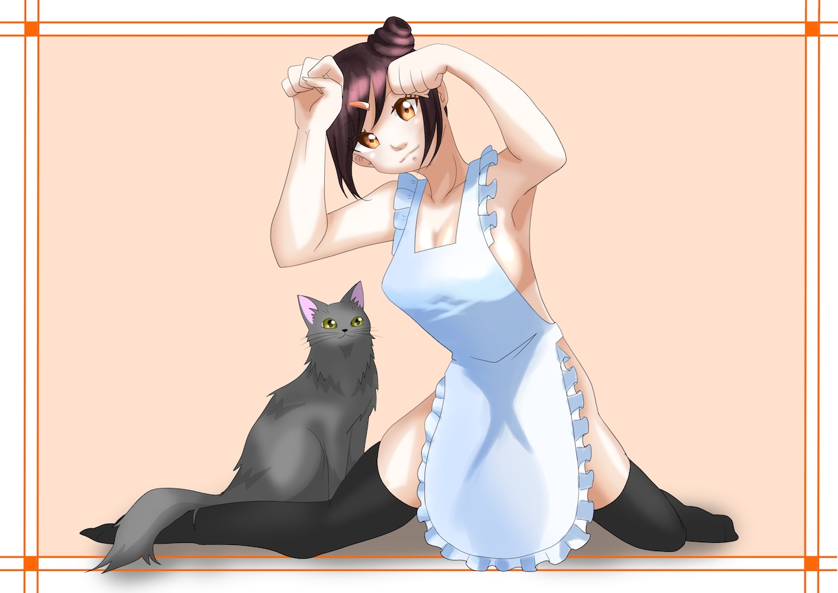 猫と人間が仲良くしているイラストを描きます アイコン・サムネ・立ち絵などにどうぞ イメージ1