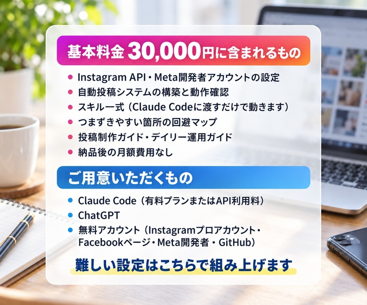 Instagram毎朝自動投稿をAIで構築します 毎朝9時にAIが調べて書いて画像を作り投稿。自社で実運用中 イメージ2