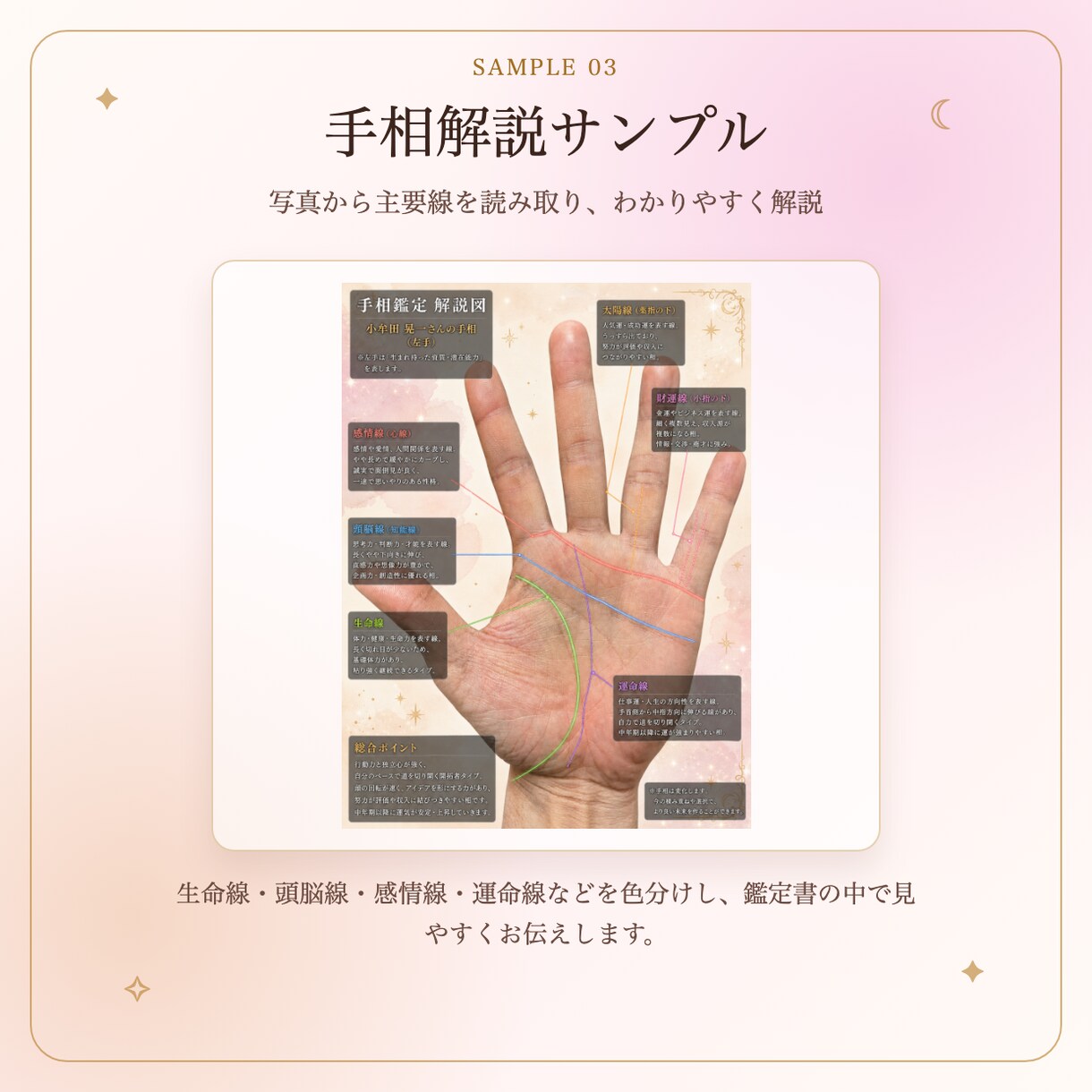 手相・姓名・生年月日を組み合わせた総合鑑定します 手相・姓名・生年月日・星座などを組み合わせた総合鑑定します イメージ4