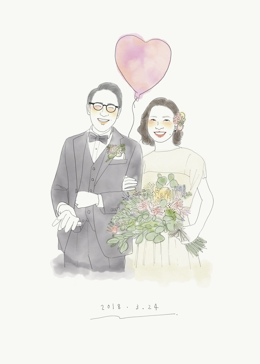 写真からオシャレな雰囲気の似顔絵イラストを描きます 水彩風の着色で手描き感が可愛いイラストです。ポストカードなど イメージ6