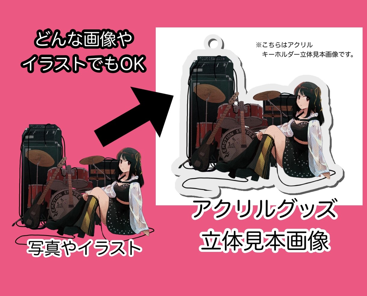 アクリルグッズ見本画像を作成します 写真などからアクキー・アクスタの立体見本画像を作成します。 イメージ2