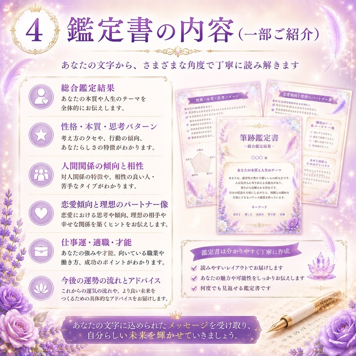筆跡鑑定（文字鑑定）ます あなたの文字から性格・才能・恋愛傾向を鑑定します イメージ5