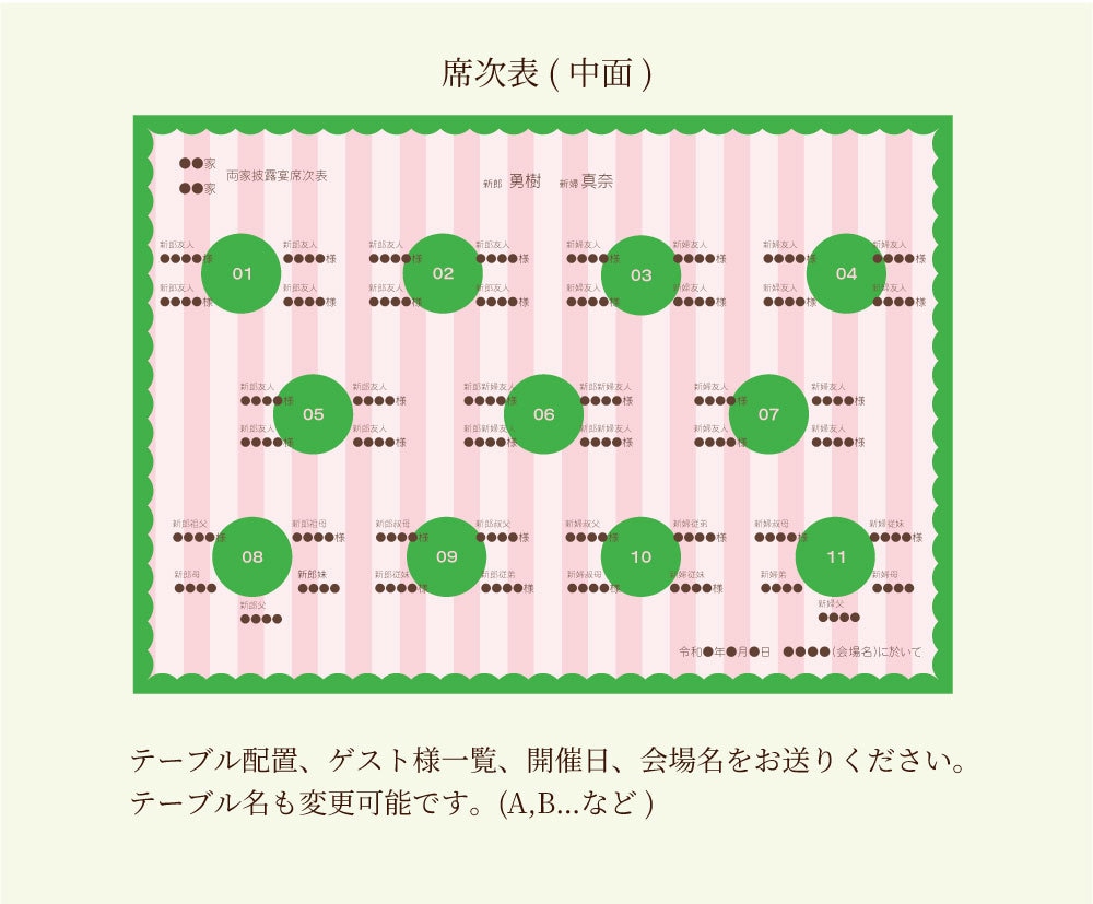 ポップで可愛い結婚式の席次表を作成します セミオーダー式！締切日が近くてもオリジナルの席次表が作れます イメージ6