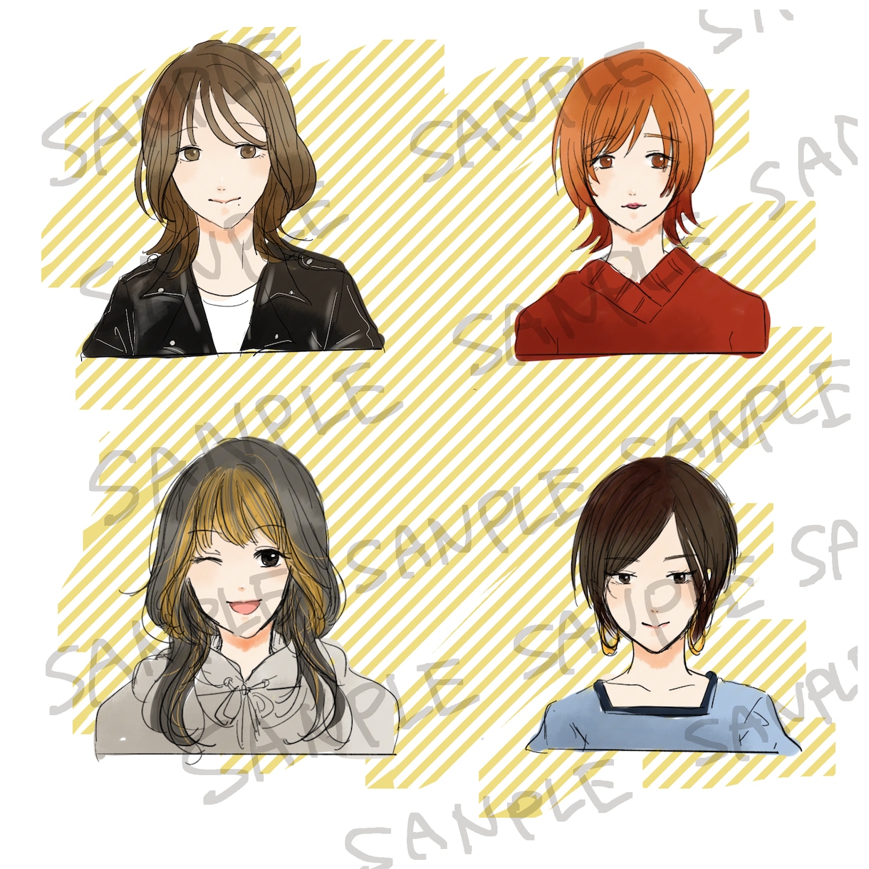 商用可！正面4種★水彩風の可愛いアイコン描きます 近日値上げします！ブログSNSに。ベース＋3種、表情選択可 イメージ3