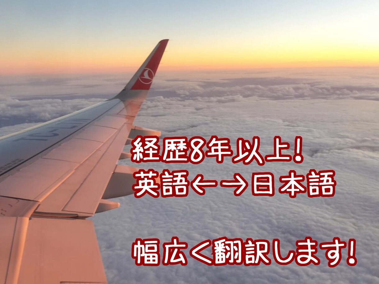 経歴8年以上!英⇔和の翻訳を幅広く対応します 言葉一つ一つの細かい意味合いを活かし、丁寧な翻訳に拘ります。 イメージ1