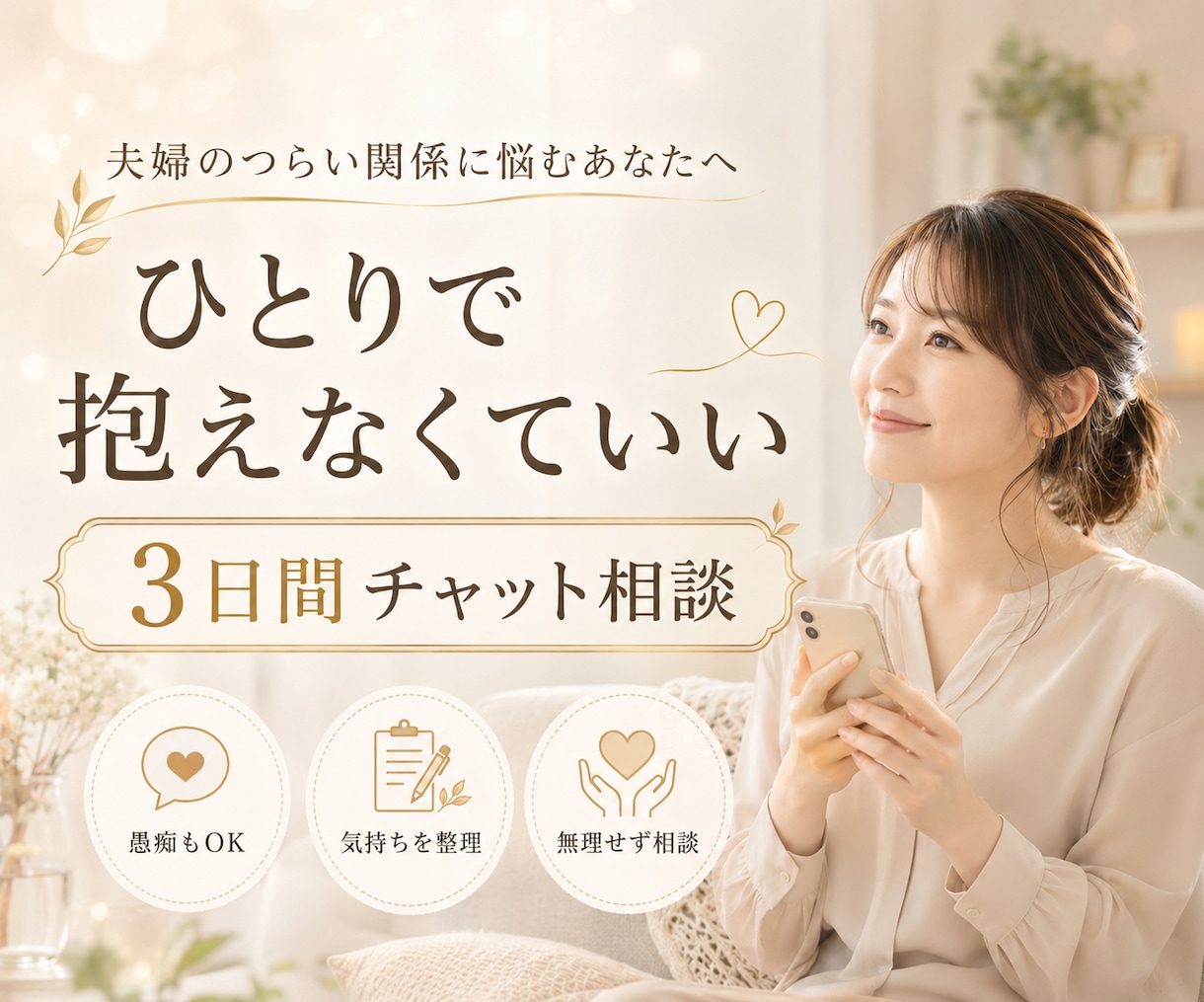 夫婦のつらい関係を3日間一緒に整理します 責められる毎日に疲れたあなたの気持ちを受け止めます イメージ1
