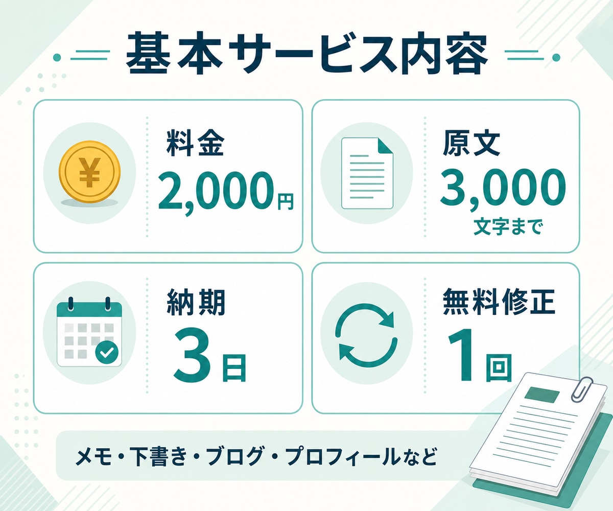 メモや下書きを読みやすい文章に整えます 伝えたい内容を残し、自然で分かりやすい文章に編集します イメージ3