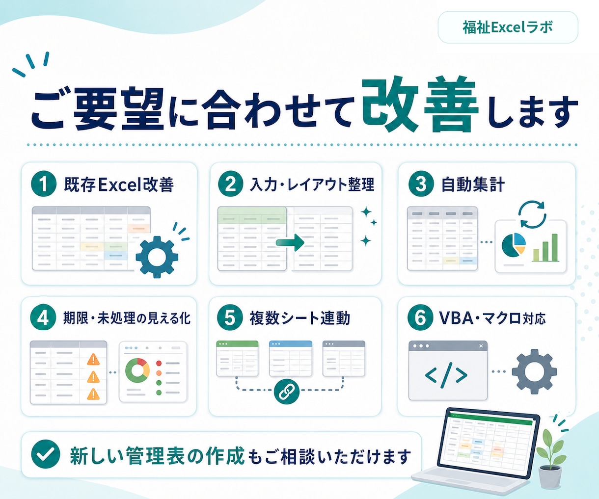 障害福祉事業所のExcel管理表を改善します 障害福祉の実務に合わせてExcelを改善 イメージ3