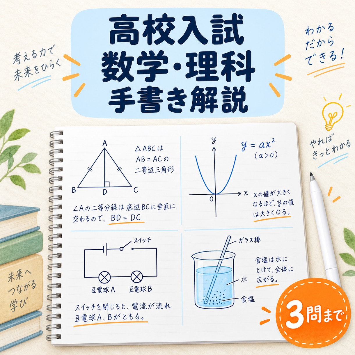 高校入試の過去問を手書き図解で分かりやすく解説ます 答えだけでない、途中式と考え方まで見える手書き解説 イメージ1