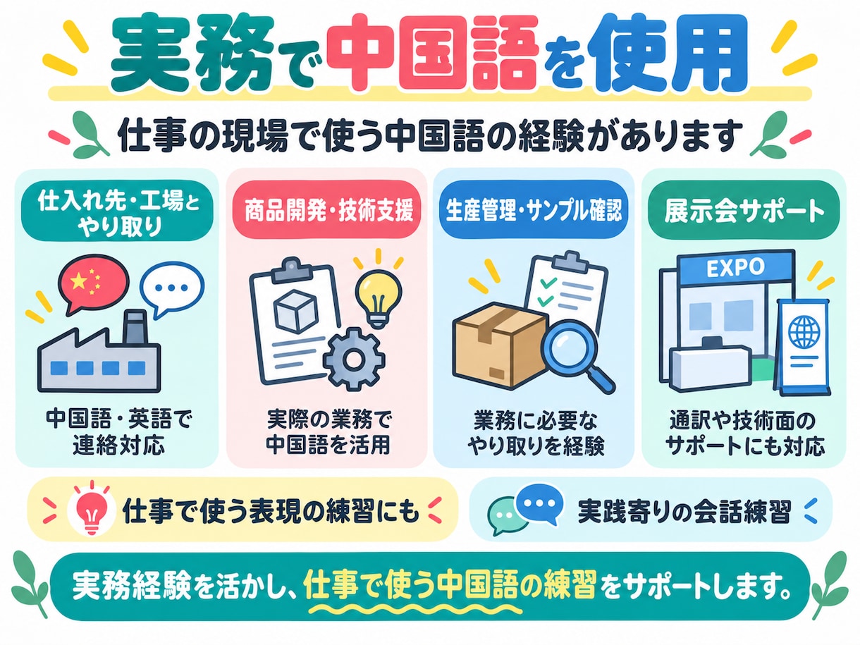 中国語の会話・実践練習のお相手をします 仕事・日常会話からお子さま向け練習まで対応 イメージ5