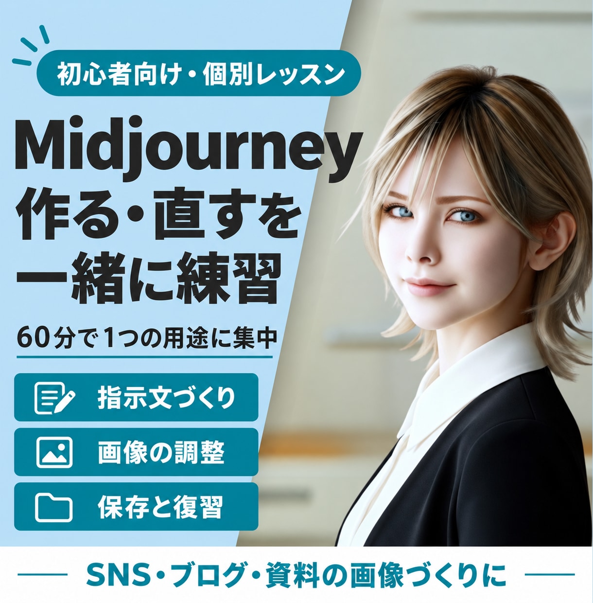 Midjourneyを60分で個別に教えます 作る・直す・保存する｜指示文と復習メモ付き イメージ1