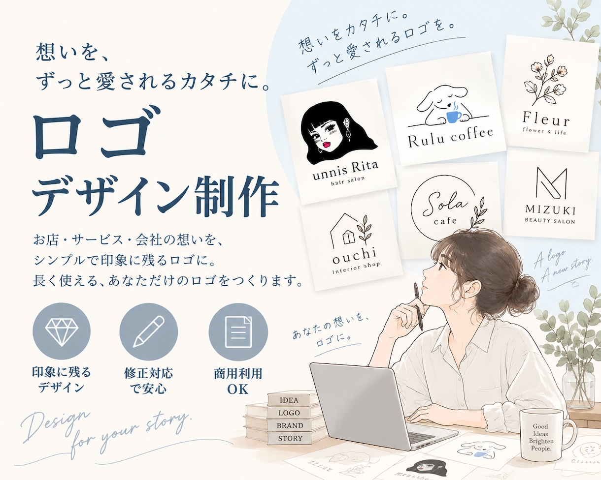 想いを形にしたロゴをデザインします 店舗・企業・個人のお客様など、長く使えるロゴを一緒に作ります イメージ1