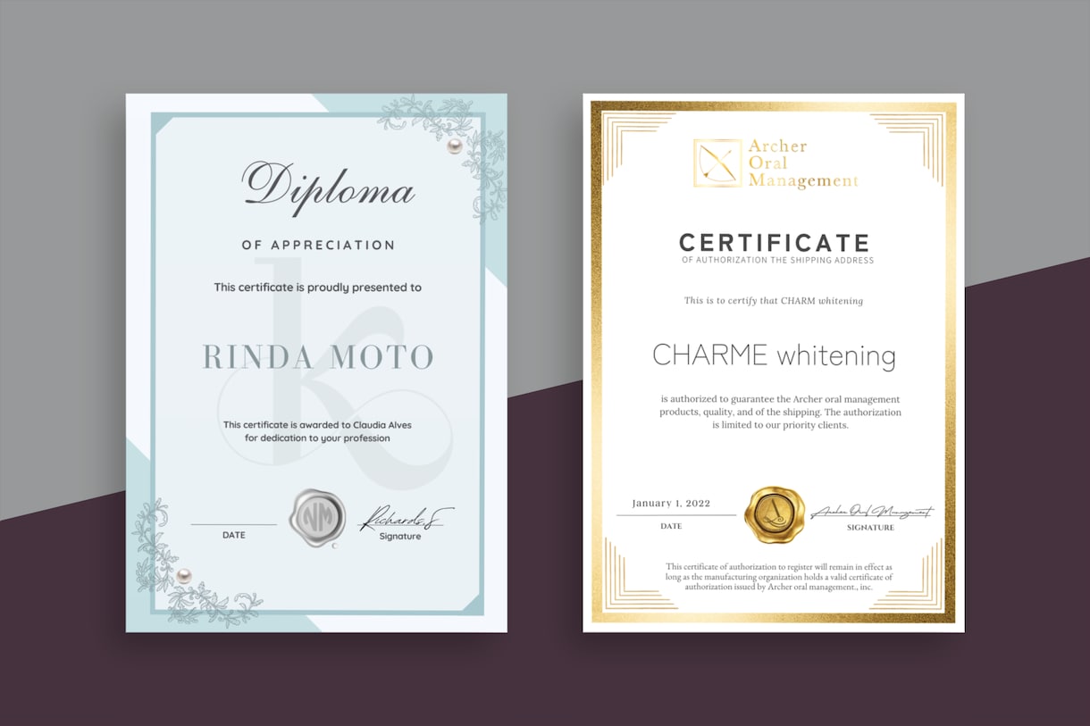 おしゃれディプロマ（修了証・認定証）デザインします 英日文でディプロマをお届け。海外デザイナーが全て制作します イメージ1