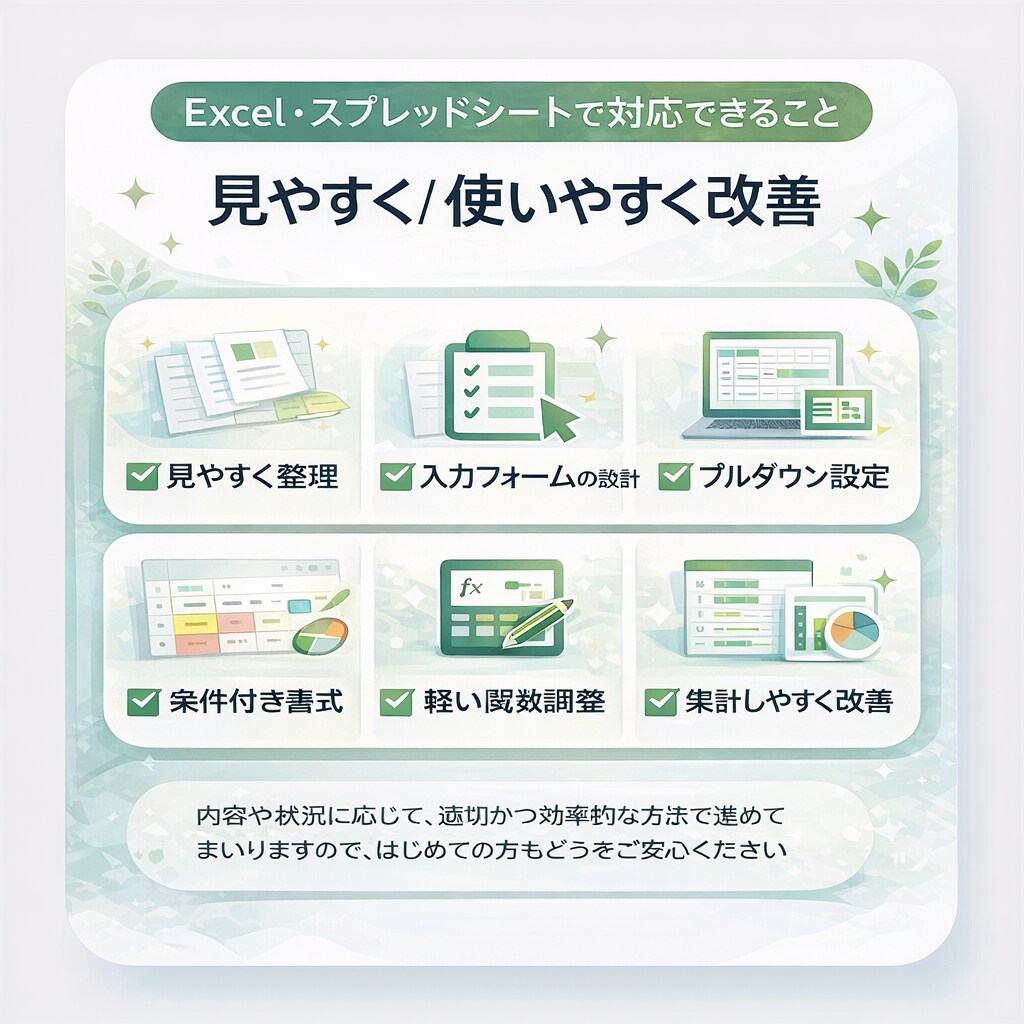 Excel・スプシの手作業を1つ減らします 見づらい表を、使える表に整えます イメージ3