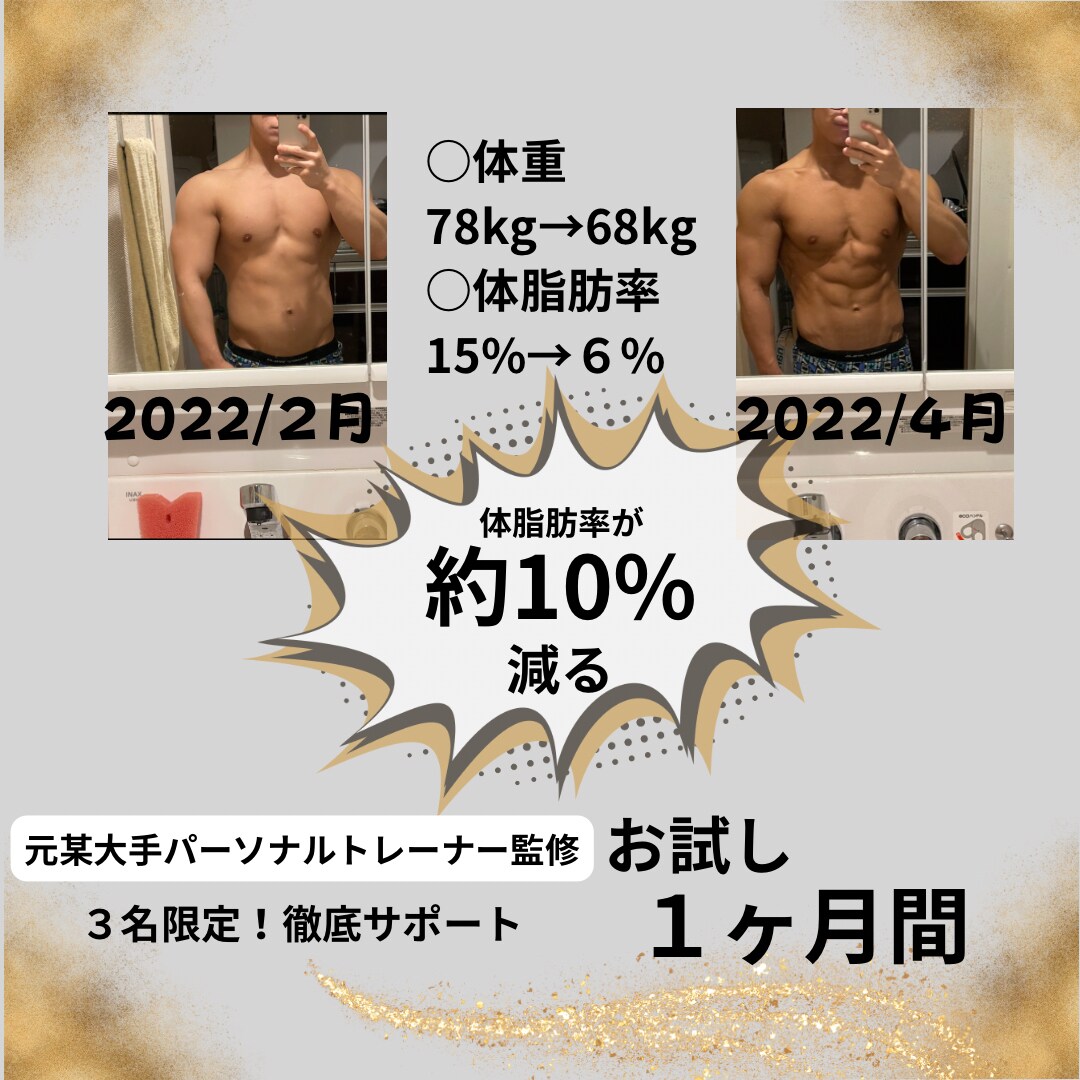 元某大手トレーナーが−〇〇kg落とすのを協力します 結果を手に入れましょう！！お食事と運動手厚くサポート イメージ1