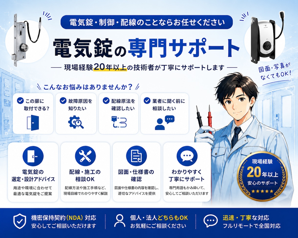 電気錠の選定や故障・配線の相談を承ります 写真だけでもOK！お気軽にご相談ください イメージ1