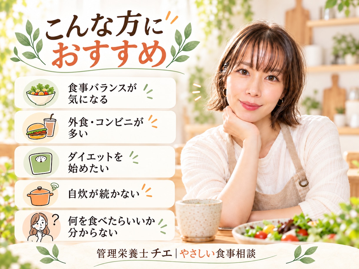 管理栄養士が3日分の食事をチェックします 頑張りすぎない食事改善を、生活に合わせてご提案します♪ イメージ2
