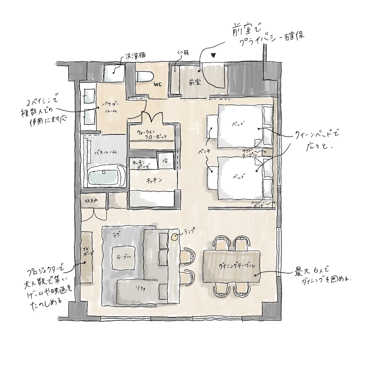 建築イラストレーターがおしゃれな間取り図描きます 手書きならではの優しいタッチでプレゼンやパンフレットやHPに イメージ1