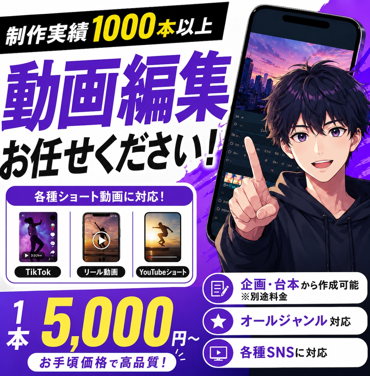 ショート動画編集｜TikTok・リールを編集します SNS向けショート動画編集｜TikTok・リール対応します イメージ1