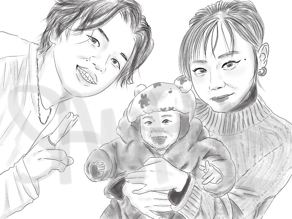 写真がそのままイラストに★モノクロ似顔絵描きます シンプルなモノクロなのでインテリアにも馴染むオシャレな似顔絵 イメージ4