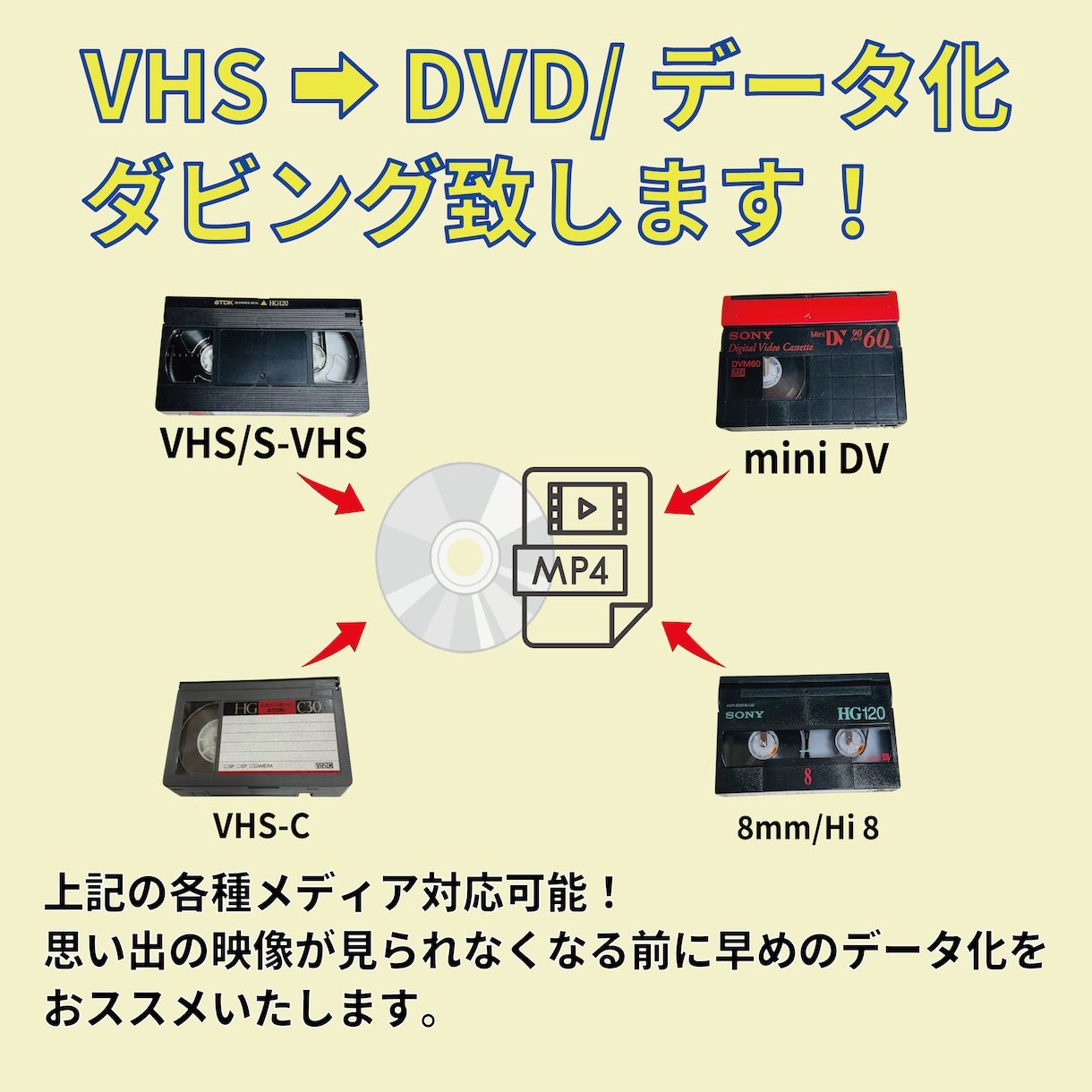 VHS➡DVD/データ化ダビング致します 多数機種テープ対応可/１本のお値段です イメージ1
