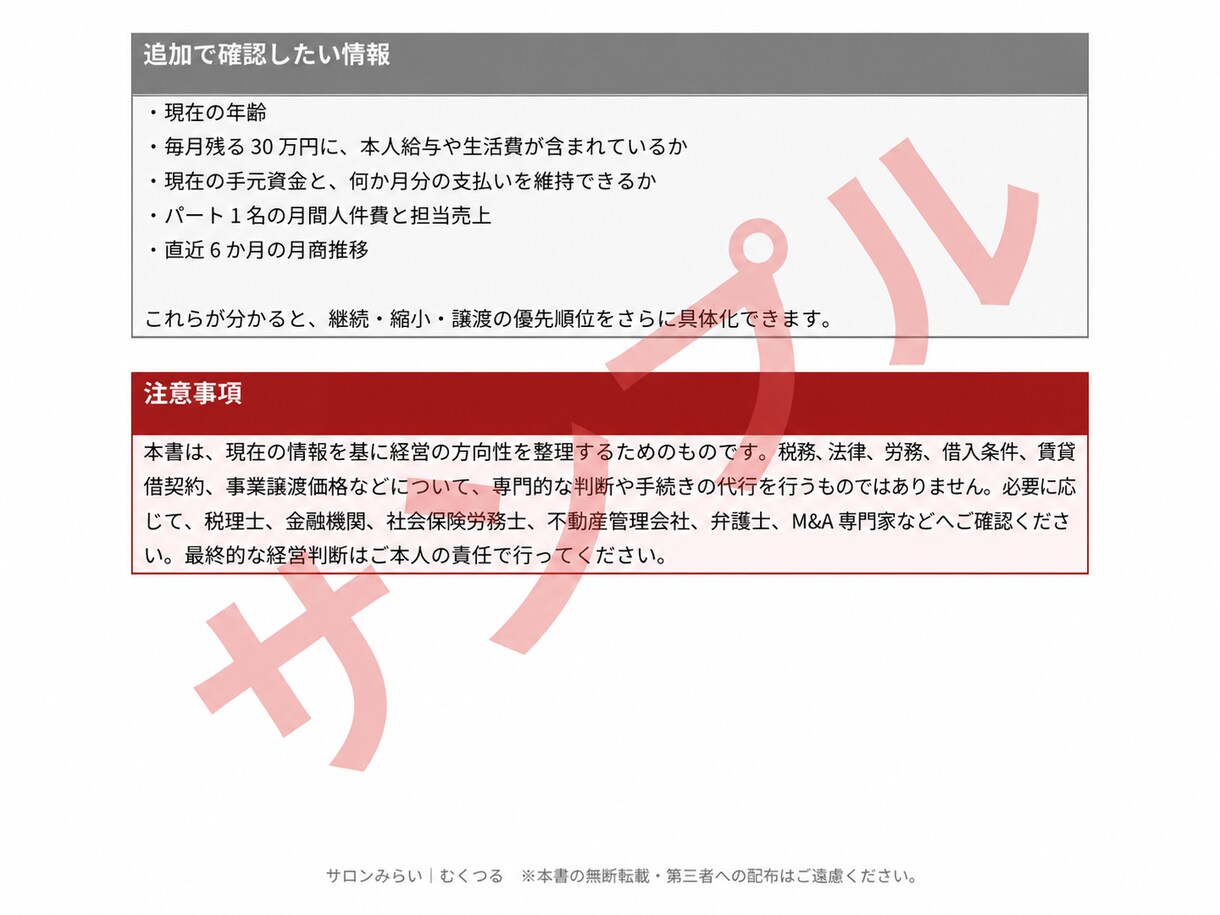 美容室を続けるか、縮小・譲渡・閉店するか整理します 美容師歴43年・倒産と店舗譲渡を経験した私がサポート イメージ10