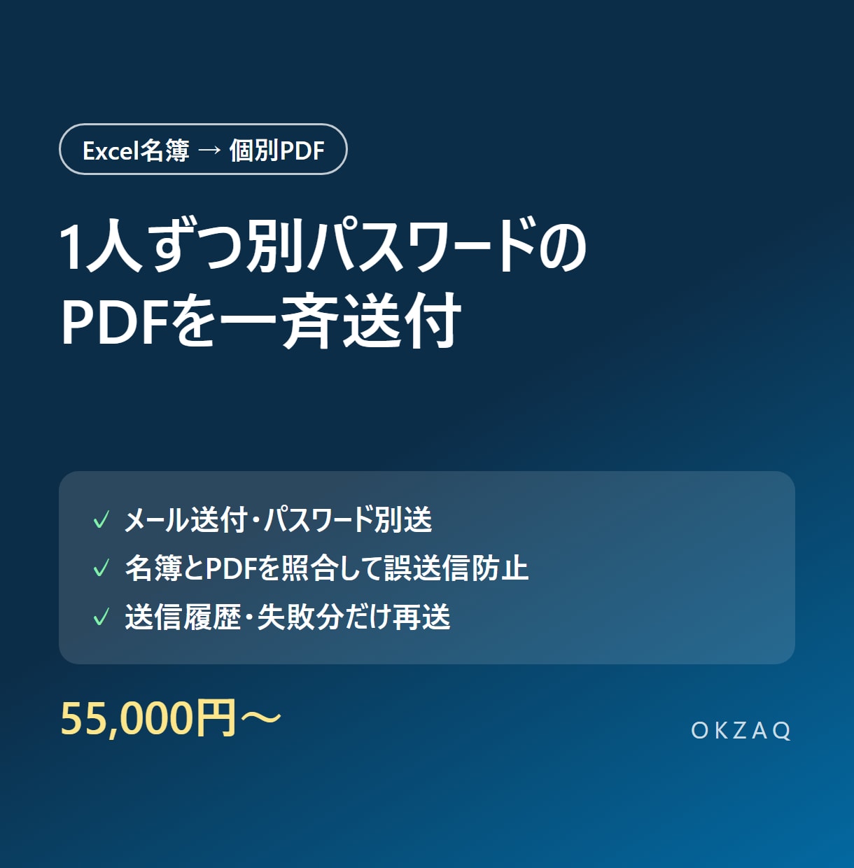 名簿から個別PDFを作り一斉に送るツールを作ります 1人ずつ別パスワードのPDFをメール・SMSで送付 イメージ1