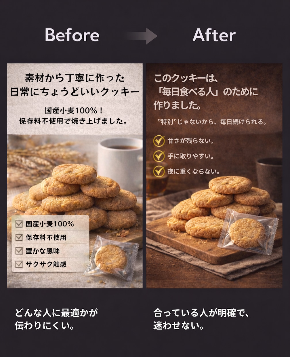 ECで迷わせないための販促画像を制作します 商品は同じでも、 見せ方で「選ばれ方」は変わります。 イメージ2