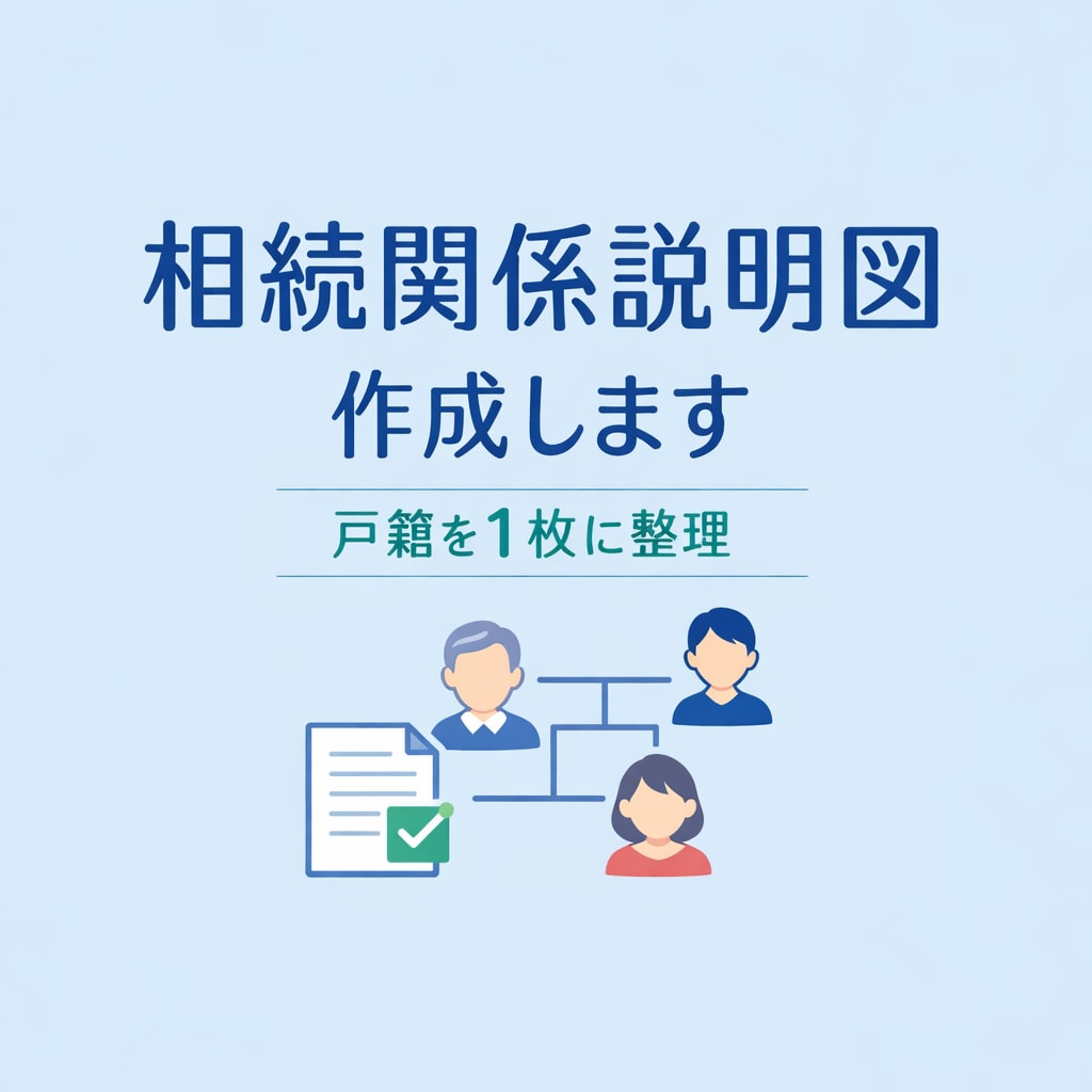 相続関係説明図を作成します｜銀行・登記用に対応ます 戸籍がバラバラでも大丈夫。相続関係を1枚に整理します。 イメージ1