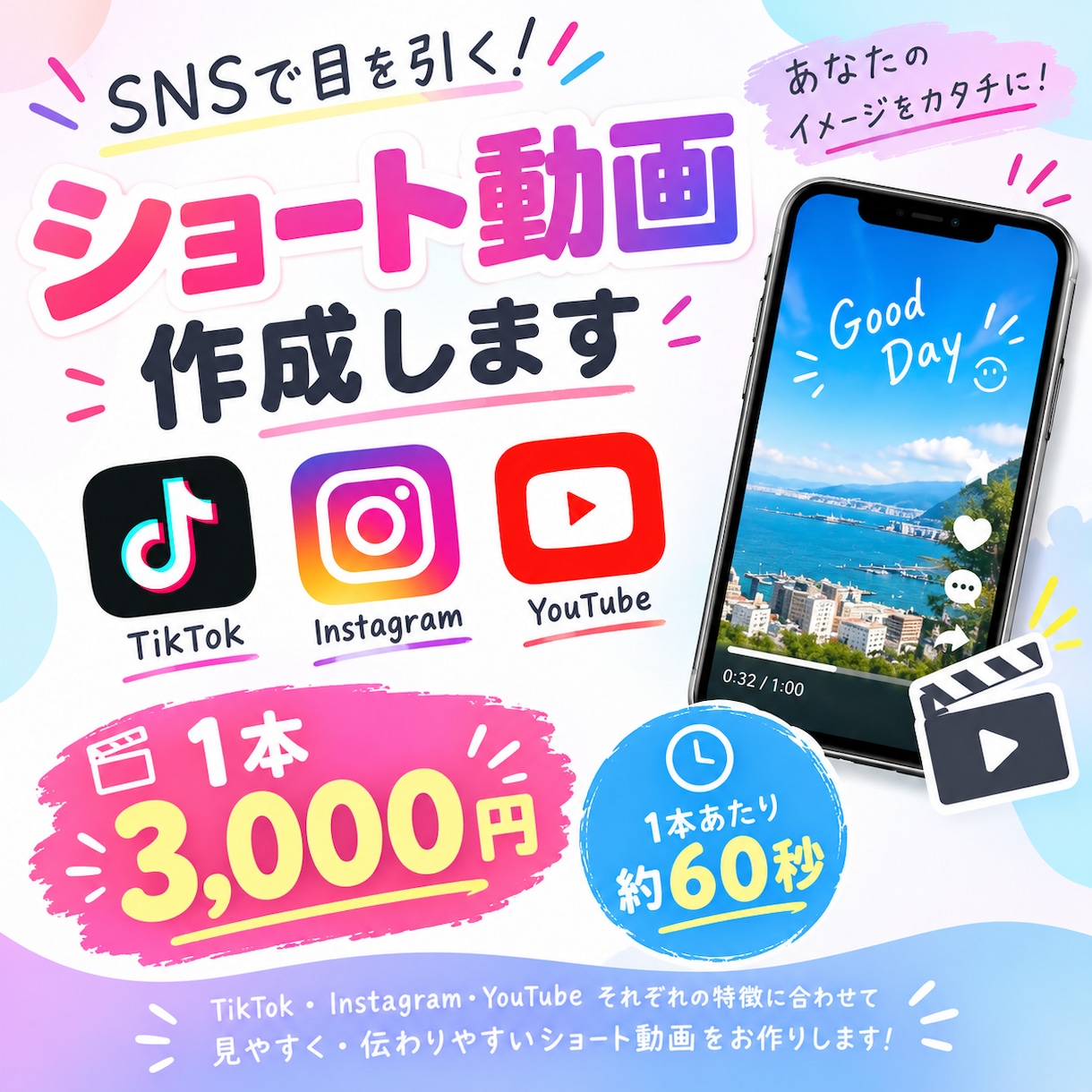 ショート動画編集致します YouTube等のSNSに使用するショート動画編集を致します イメージ1