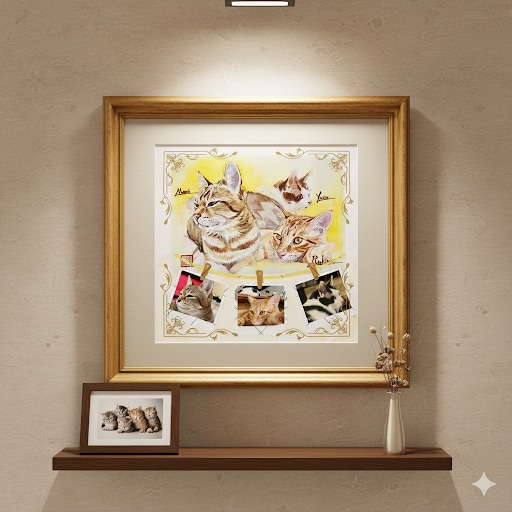 ご家族のネコちゃんワンちゃん似顔絵を製作します 温もりのある手描き水彩画で世界に一枚の似顔絵をお届けします イメージ1