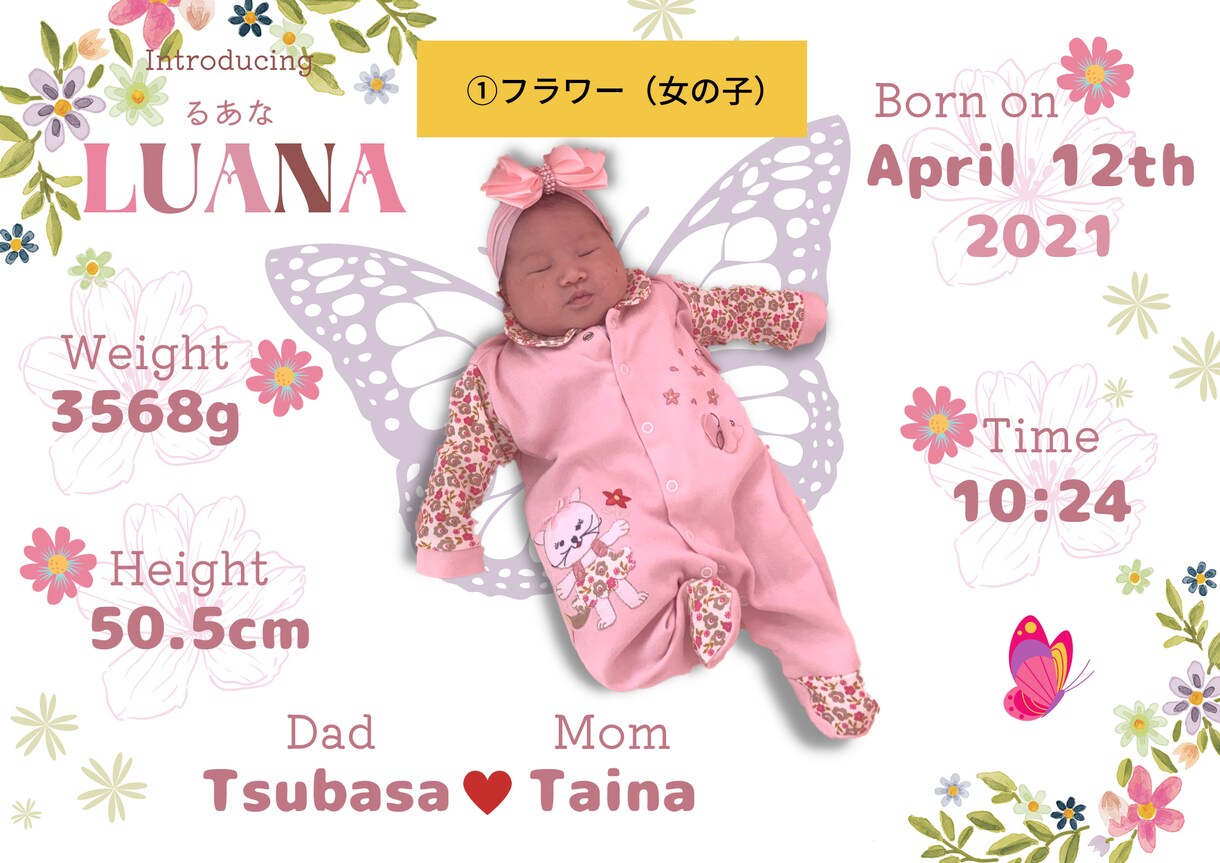 イントロダクションボードのデザインを作成します ご誕生の記念やプレゼントに♪海外で流行中の赤ちゃん紹介ボード イメージ2