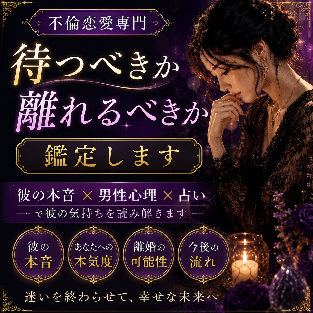 不倫恋愛｜待つべきか離れるべきか鑑定します 既婚男性の本音を男性心理×占いで読み解きます イメージ1