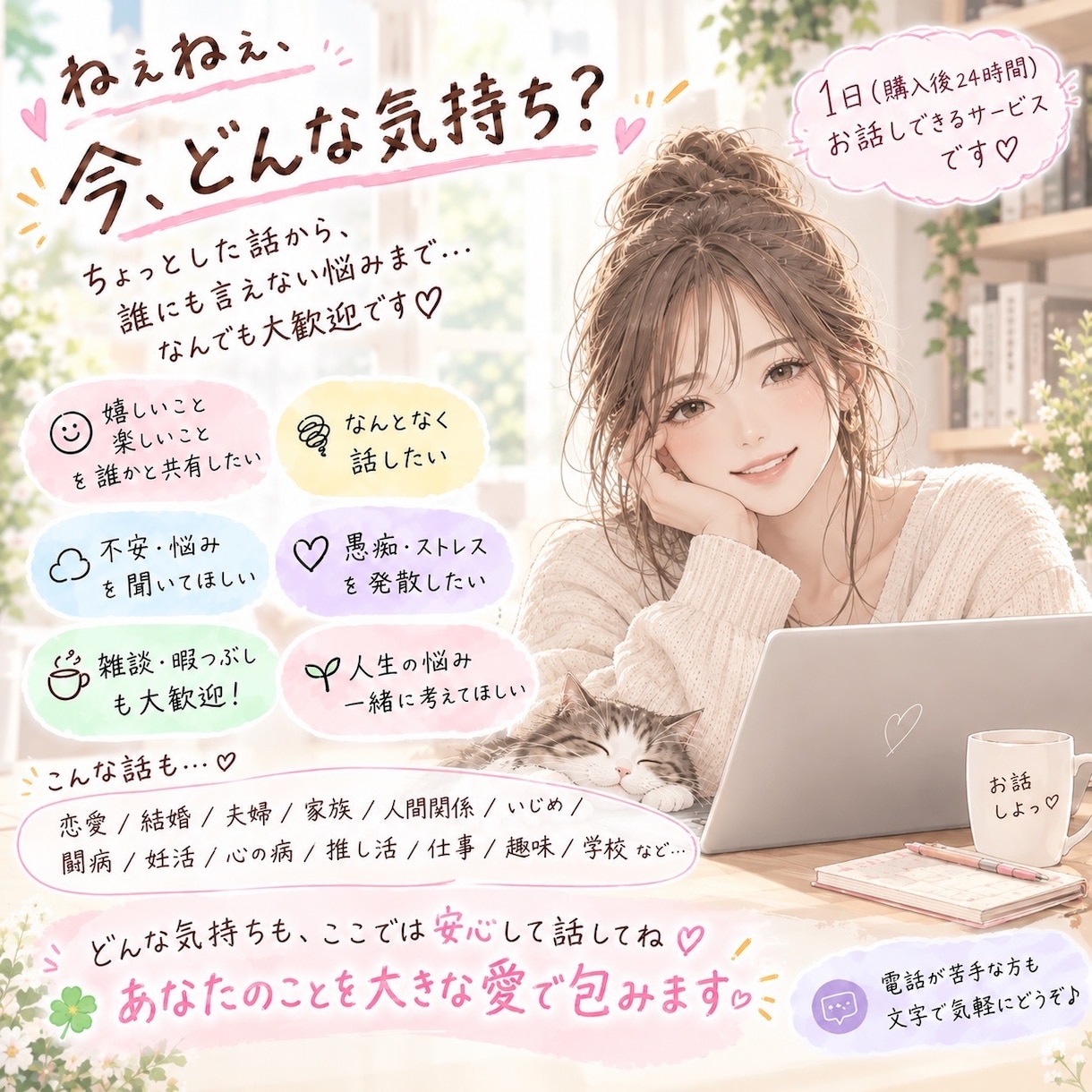 どんな話でもOK♡あなたのお話をお聞きします なんでもない話から言えない話まで思ったまま話してね♪ イメージ1