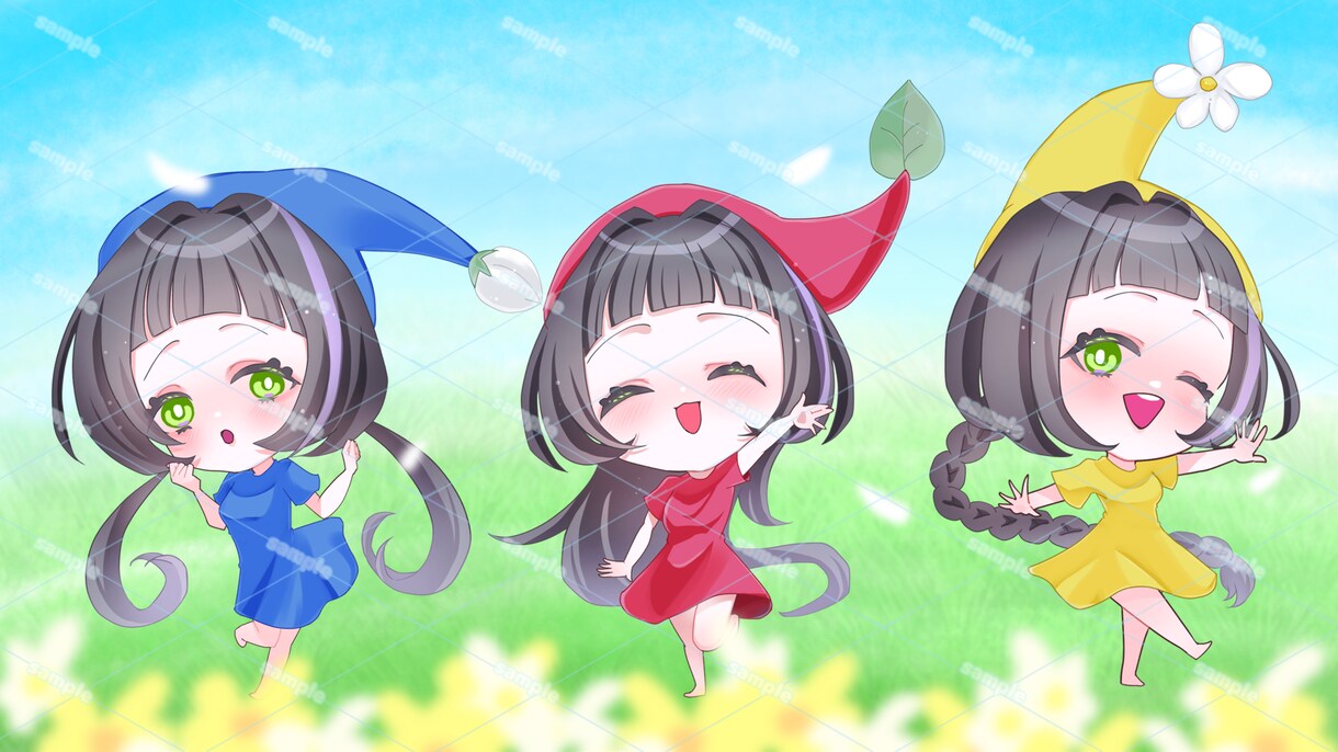 ミニキャラ描きます 小さくても動きのあるポーズと髪でかわいく仕上げます イメージ6