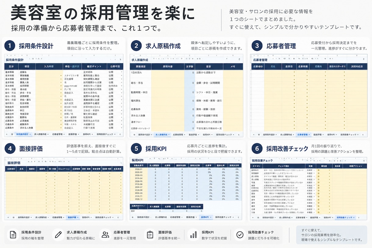 美容サロンの採用管理テンプレを提供します 採用条件整理から応募者管理までこれ1つ！ イメージ2