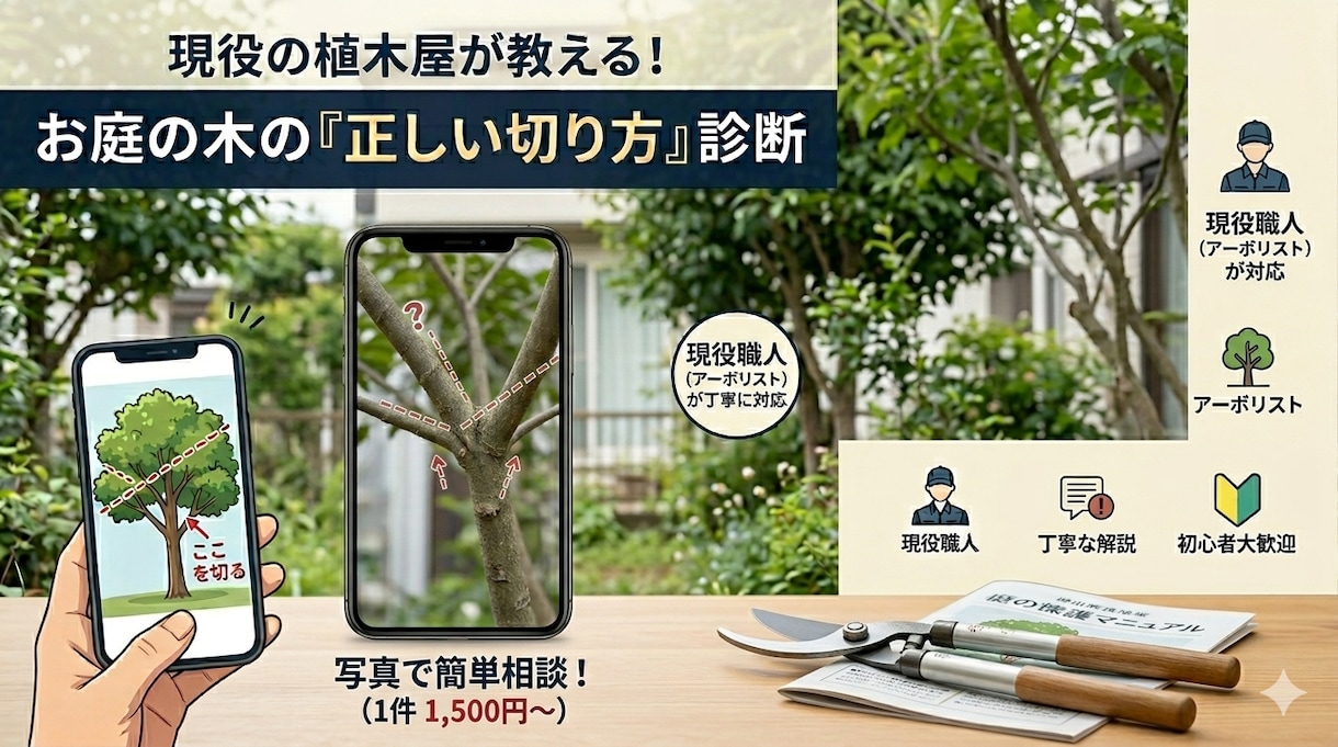 植木屋が教える！お庭の木の正しい切り方診断します 現役植木屋が写真で回答。大切な庭木の手入れを応援！ イメージ1