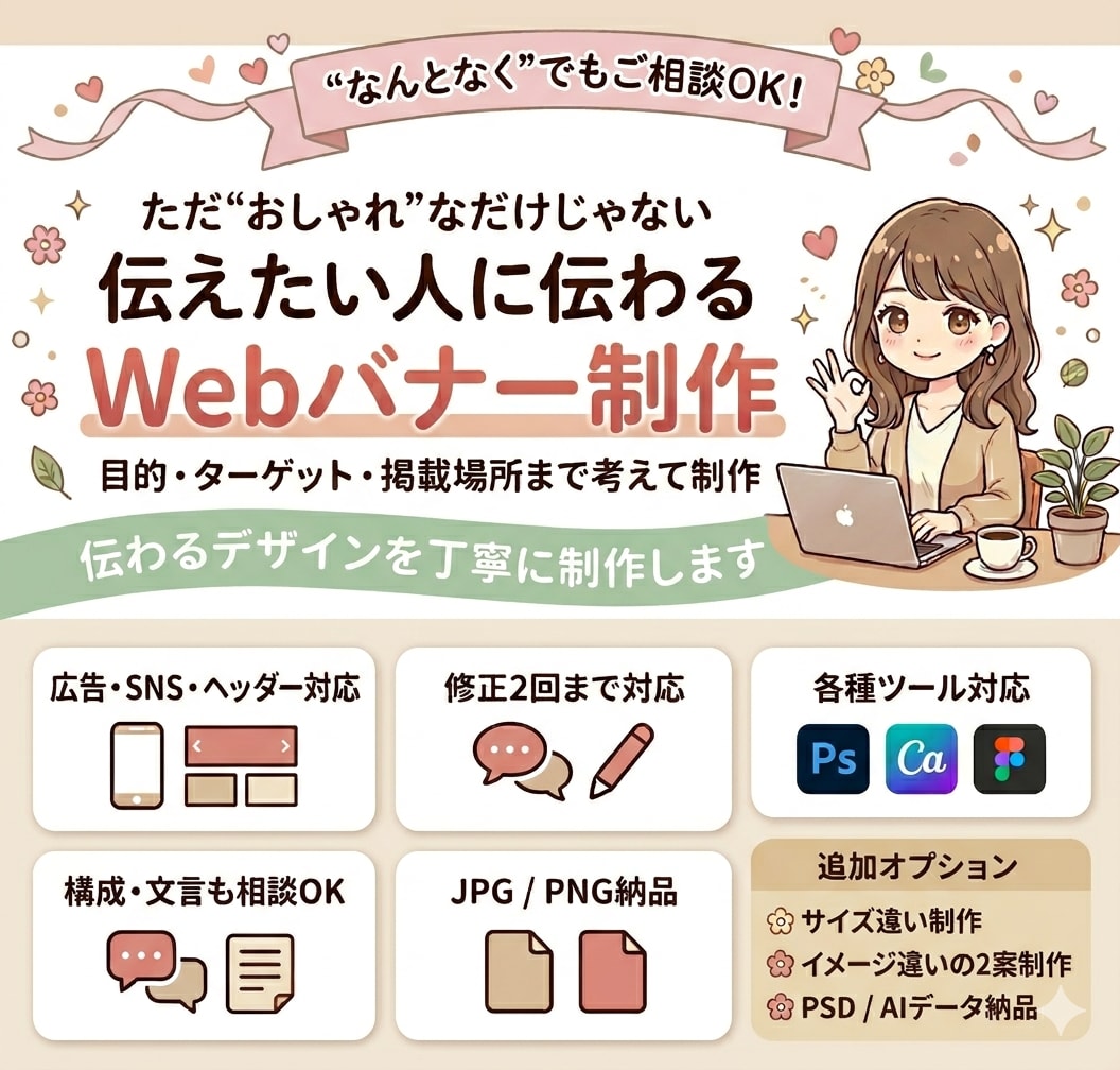 伝わる情報設計！クリックを生むバナー制作致します ターゲット設計から目的と導線を考えた成果重視のデザインを イメージ1