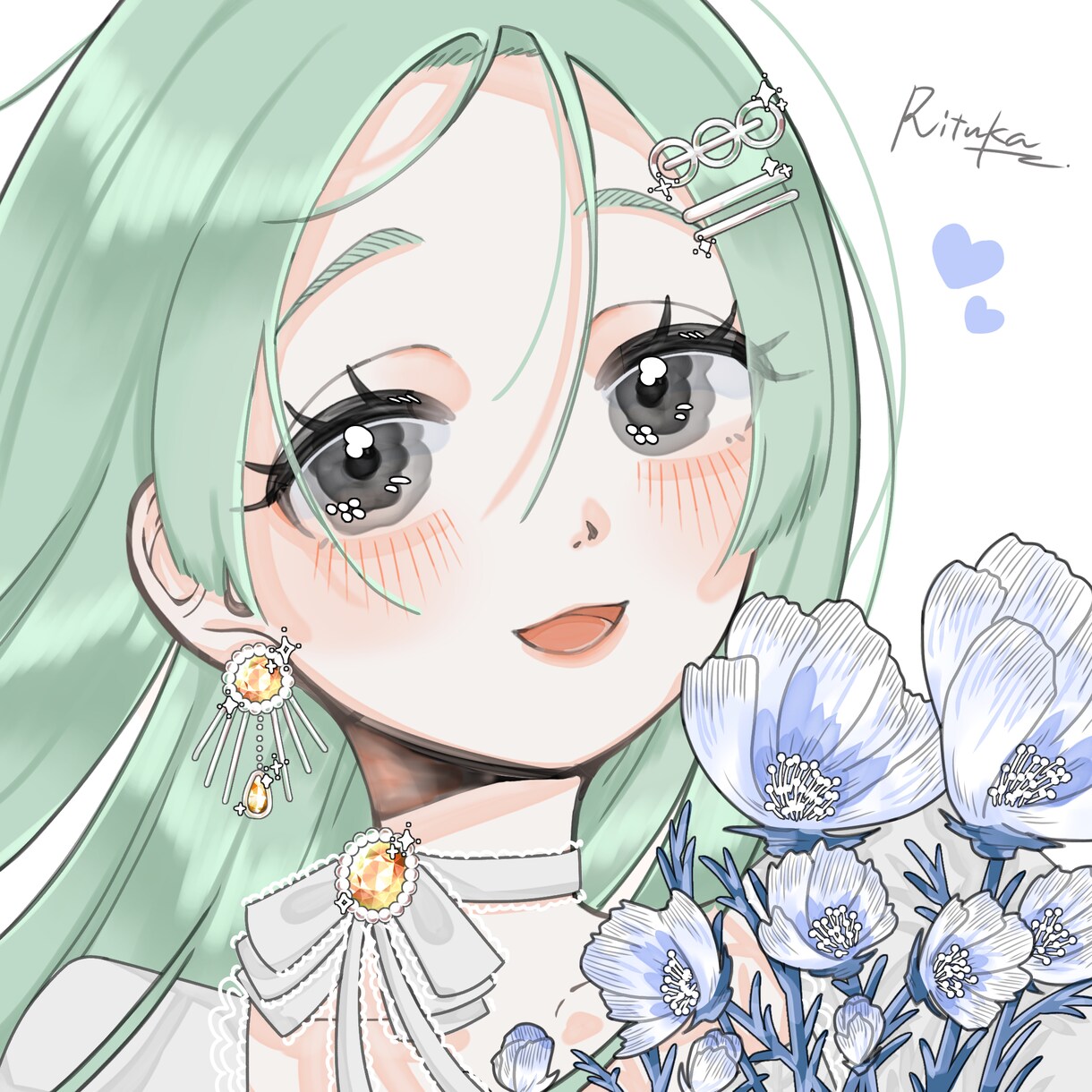 正方形の女性イラストを制作します 風を感じられるような温度感・透明感を大切に制作します イメージ5