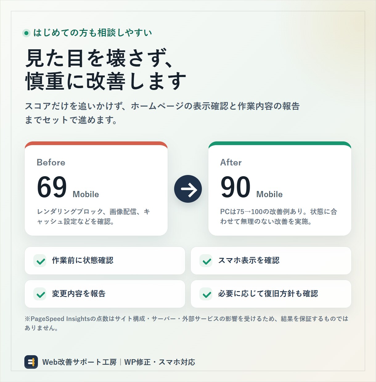 WordPress高速化・スマホ表示を改善します PageSpeed改善と表示崩れを丁寧に対応 イメージ3