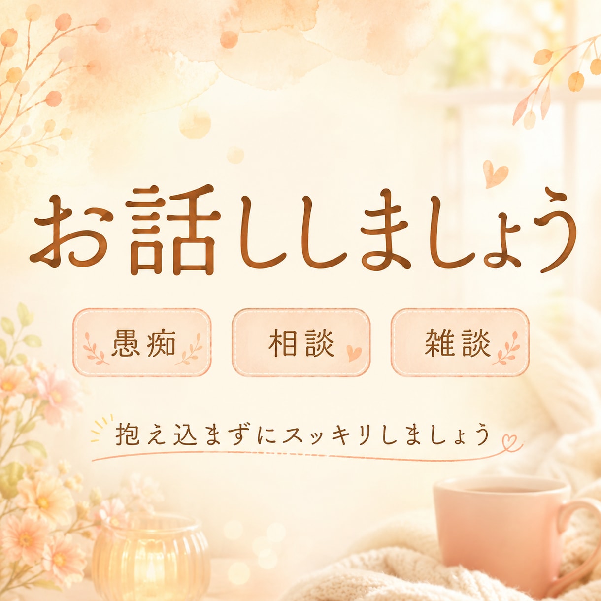 愚痴◇お話を聞きながらあなたのことを癒します 雑談、相談、恋愛関係まで何でもOK！おまけもあるかも？ イメージ1
