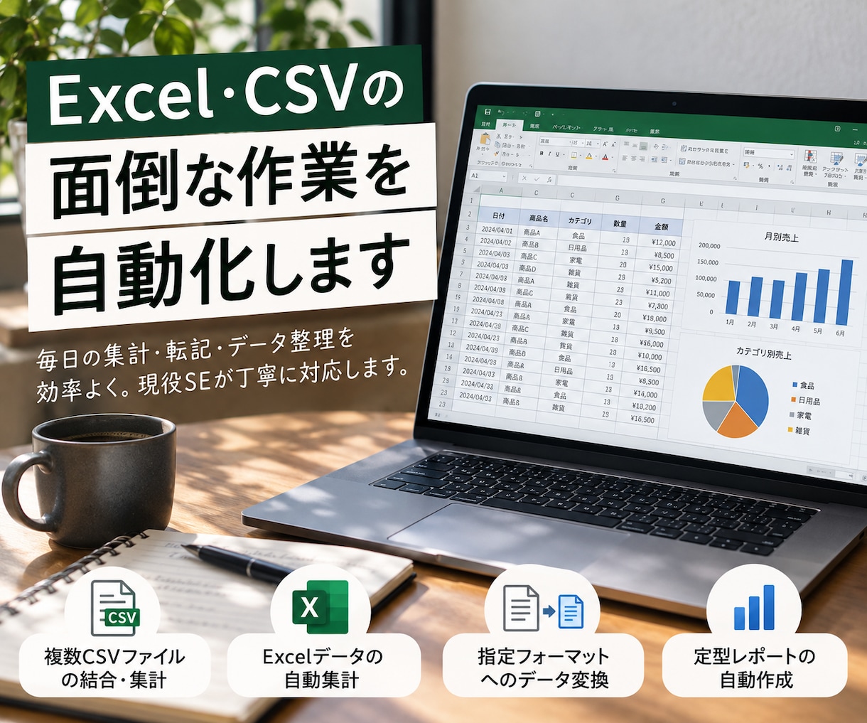 Excel・CSVの面倒な作業を自動化しますます 毎日の集計・転記作業を効率化します！ イメージ1