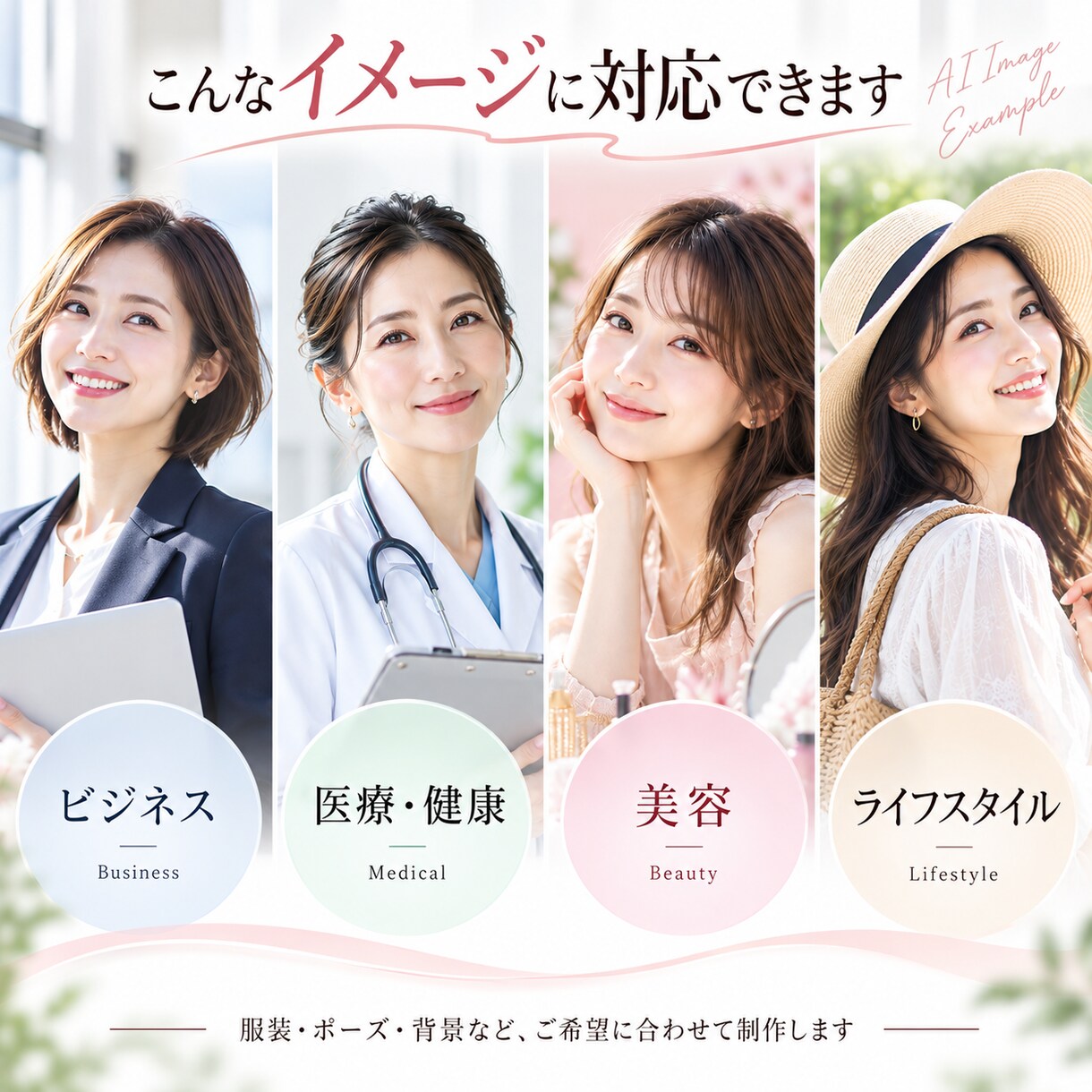 SNS・Web用のAI人物画像を制作します 服装・ポーズ・背景などご希望に合わせて制作 イメージ2