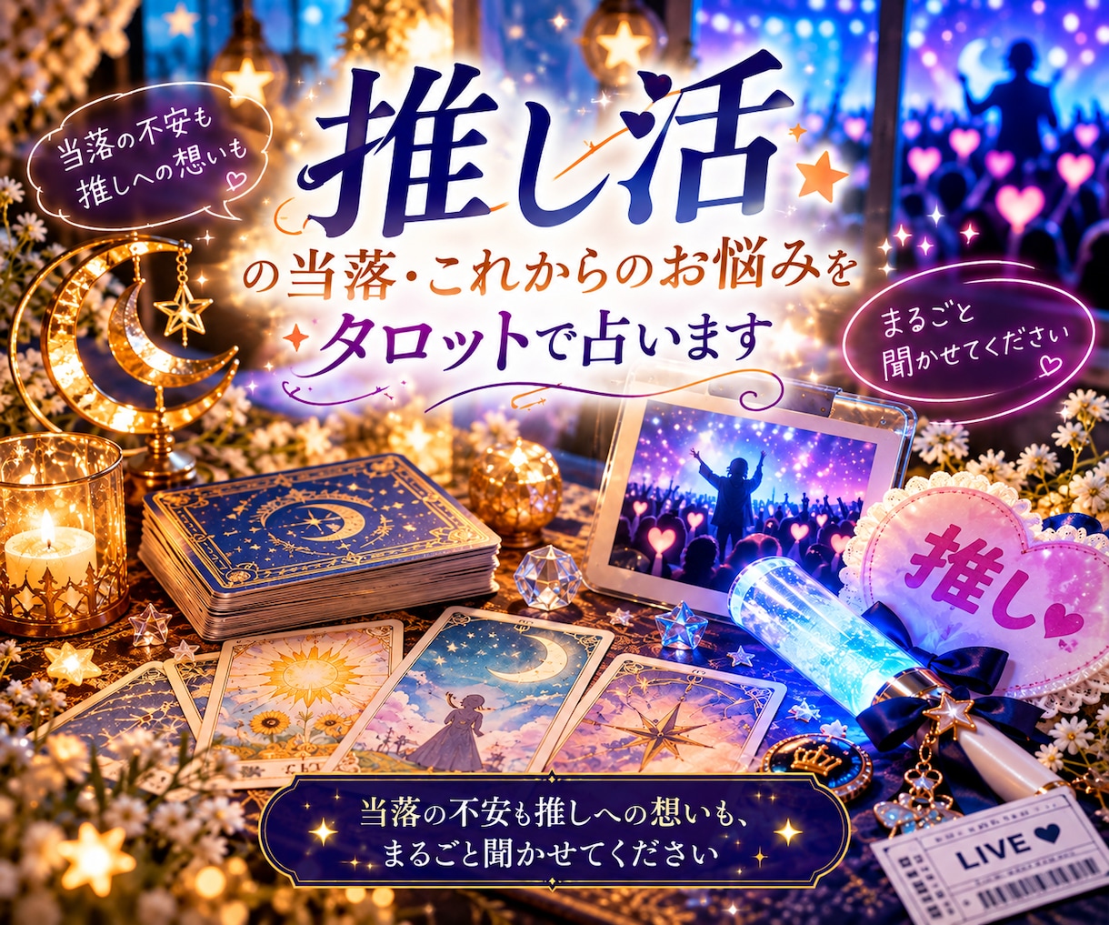 推し活の当落・これからのお悩みをタロットで占います 当落の不安も推しへの想いも、まるごと聞かせてください イメージ1