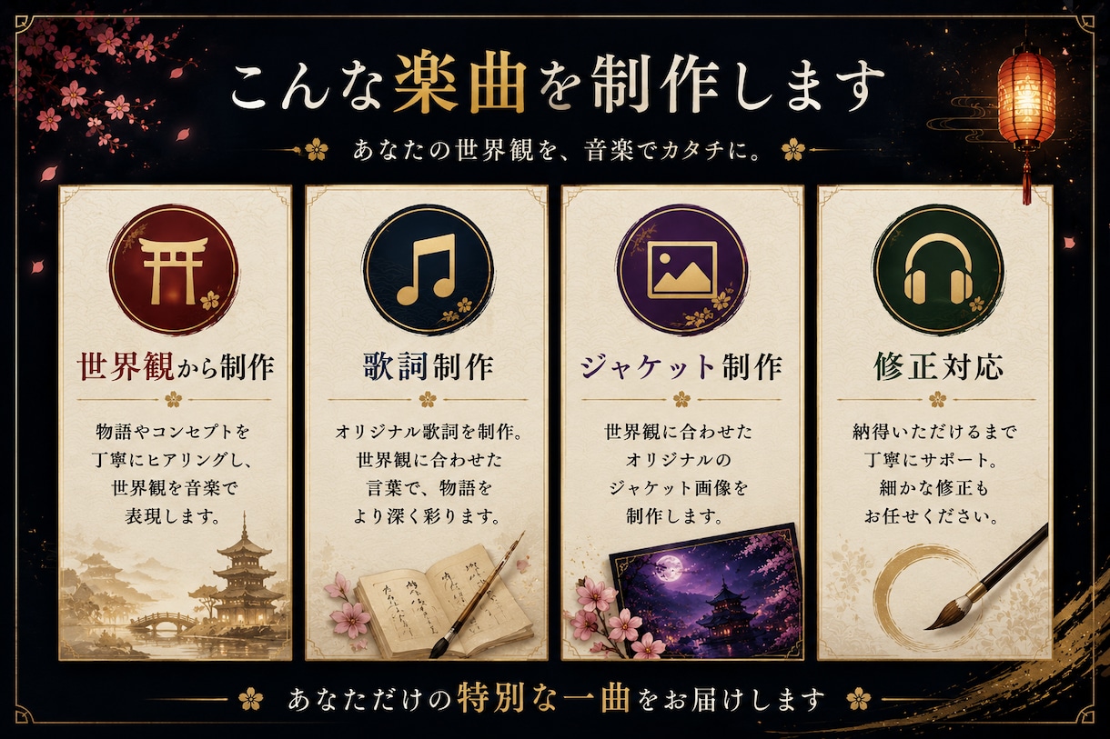 和風・幻想の物語あるオリジナル楽曲作成します あなたの世界観を、一曲の物語へ。 イメージ2
